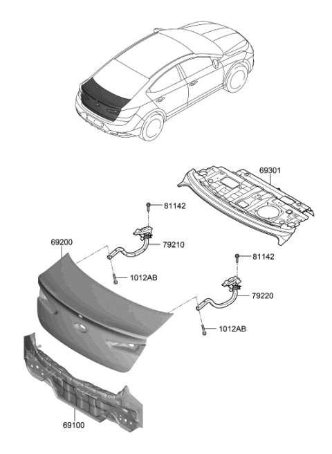 2020 Hyundai Elantra Korean made Back Panel & Trunk Lid Diagram