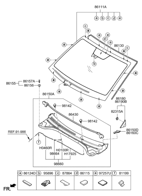 2019 Hyundai Elantra Windshield Glass Assembly Diagram for 86111-F2530