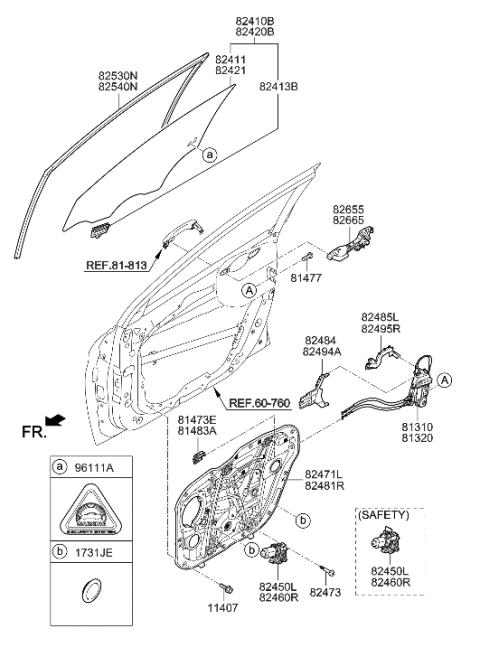 2019 Hyundai Elantra Front Door Window Regulator & Glass Diagram