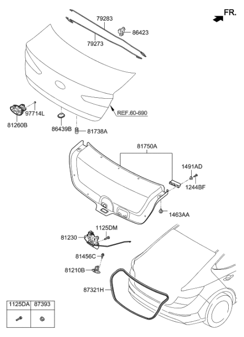 2020 Hyundai Elantra Outside HDL & Lock Assembly-T/LID Diagram for 81260-F2510-YT3