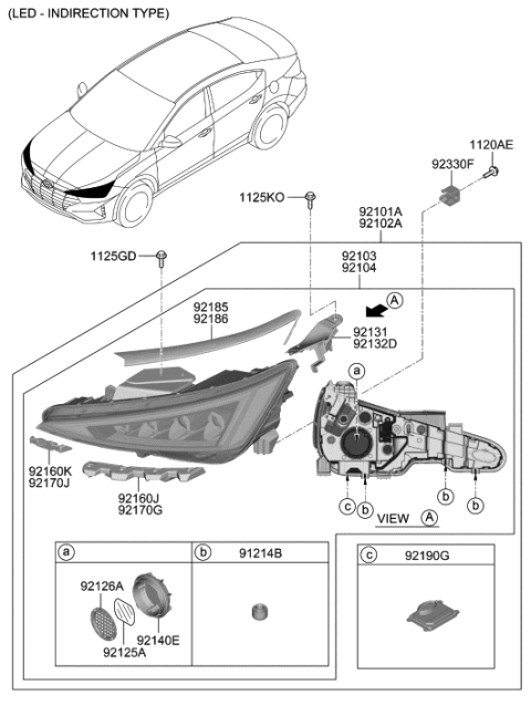 2020 Hyundai Elantra SUB ASSY-HEAD LAMP,RH Diagram for 92104-F2840