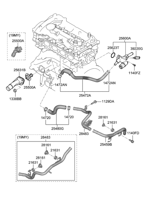 2019 Hyundai Elantra Fitting-Coolant Inlet Diagram for 25631-2B057