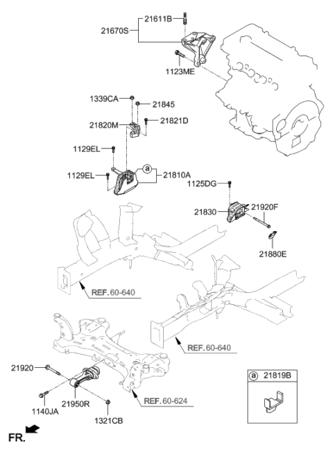 2006 Hyundai Tiburon Transmission Mounting Bracket Assembly Diagram for 21830-F2600