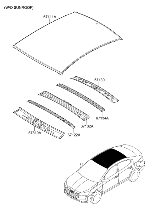 2020 Hyundai Elantra Korean made Roof Panel Diagram 1