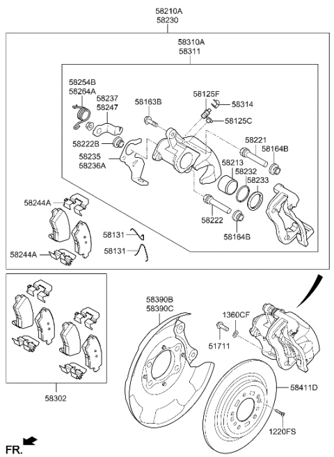 2006 Hyundai Tiburon Caliper Kit-Rear Brake,LH Diagram for 58310-G2A30