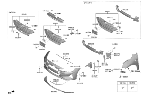 2020 Hyundai Elantra Front Bumper Side Grille, Right Diagram for 86562-F2AA0