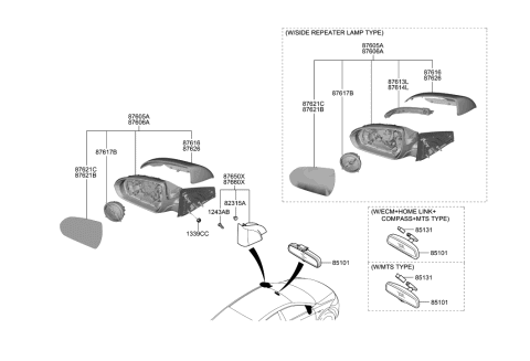 2017 Hyundai Elantra Glass Holder Assembly-Outside Rear View,RH Diagram for 87621-F3000