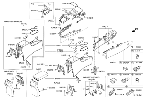 2005 Hyundai Tiburon Console Armrest Assembly Diagram for 84660-F3000-PKG