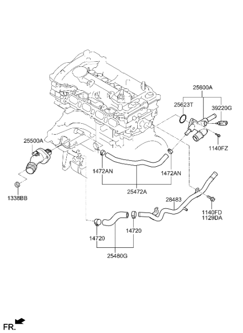 2017 Hyundai Elantra US Alabama made Coolant Pipe & Hose Diagram 1