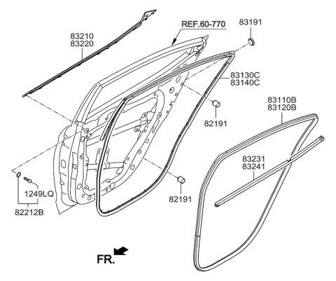 2016 Hyundai Elantra Weatherstrip Assembly-Rear Door Side LH Diagram for 83130-F3000