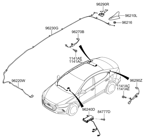 2001 Hyundai Tiburon Feeder Cable-Antenna Main No.1 Diagram for 96220-F2000