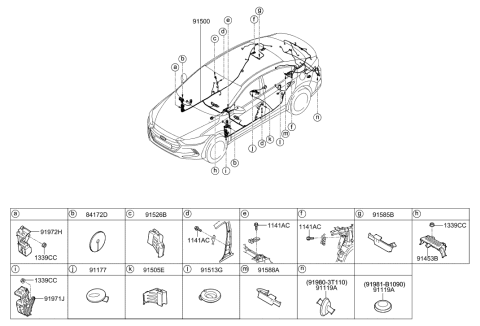 2018 Hyundai Elantra Wiring Assembly-Floor Diagram for 91500-F3011