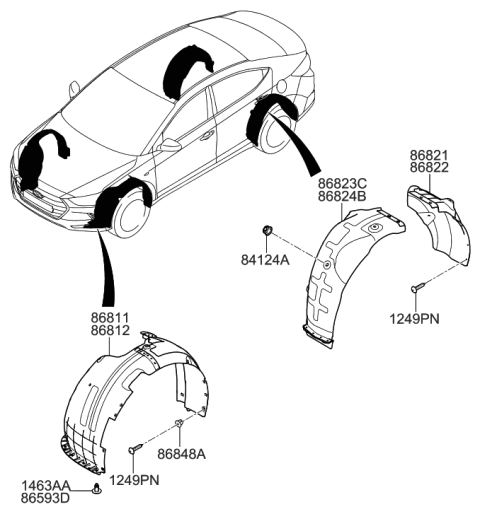 2016 Hyundai Elantra Rear Wheel Guard,Right Diagram for 86822-F3000