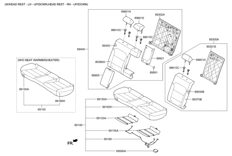 2018 Hyundai Elantra Rear Seat Cushion Covering Assembly Diagram for 89160-F3000-XFN