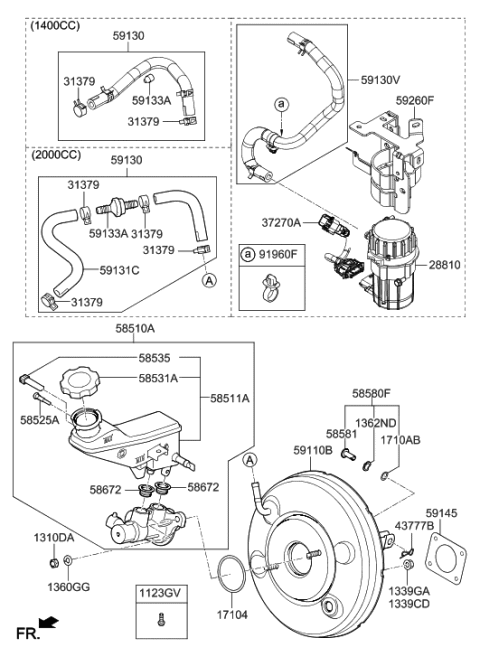 2017 Hyundai Elantra US Alabama made Brake Master Cylinder & Booster Diagram