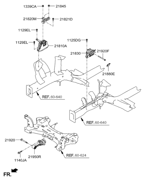 2001 Hyundai Tiburon Engine Mounting Bracket Assembly Diagram for 21810-F3000