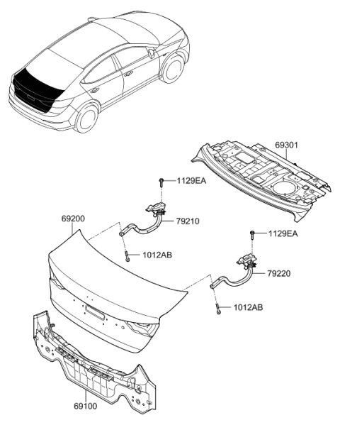 2016 Hyundai Elantra Back Panel & Trunk Lid Diagram