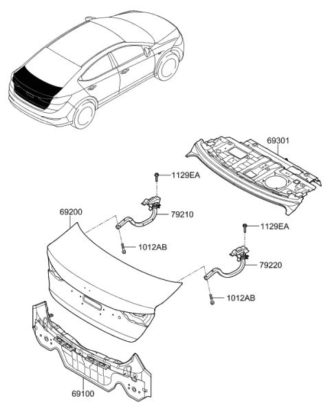 2016 Hyundai Elantra US Alabama made Back Panel & Trunk Lid Diagram