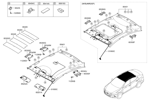 2016 Hyundai Elantra US Alabama made Sunvisor & Head Lining Diagram