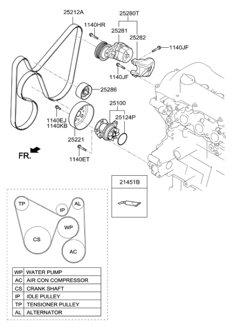 2016 Hyundai Elantra Tensioner Assembly Diagram for 25280-03820