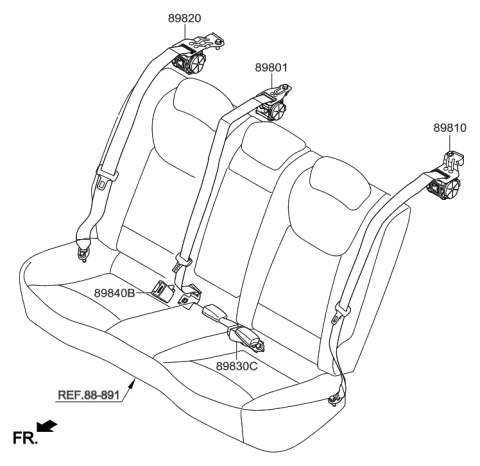 2018 Hyundai Elantra US Alabama made Rear Seat Belt Diagram
