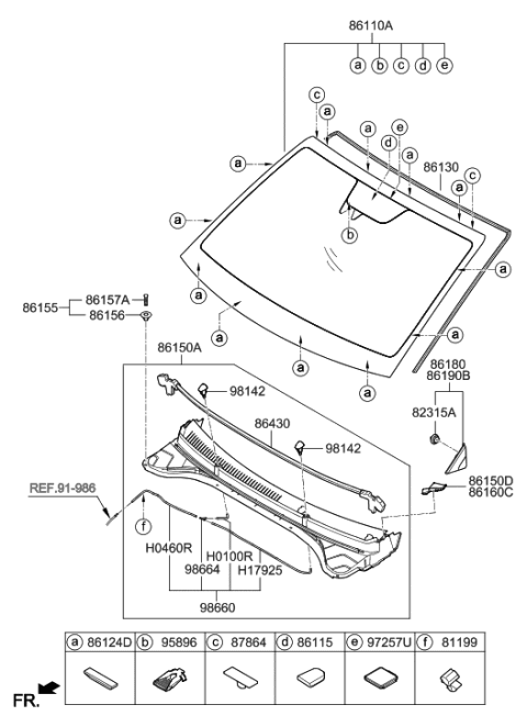 2017 Hyundai Elantra Windshield Glass Assembly Diagram for 86110-F3010