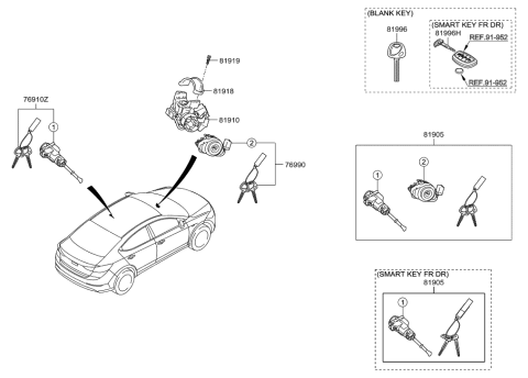 2017 Hyundai Elantra US Alabama made Key & Cylinder Set Diagram