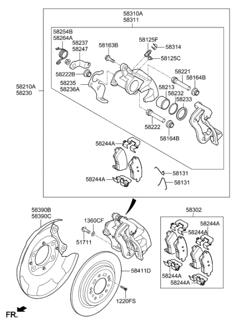 2005 Hyundai Tiburon Caliper Kit-Rear Brake,RH Diagram for 58311-F3A30