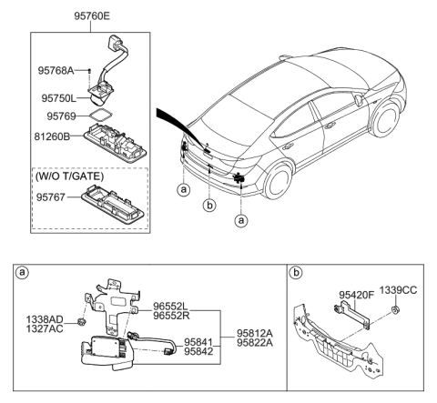 2005 Hyundai Tiburon Rear Camera & Trunk Lid Handle Assembly Diagram for 95760-F2001