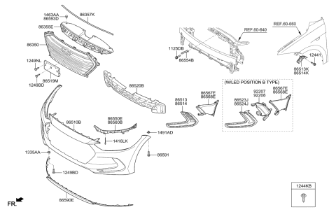 2018 Hyundai Elantra Front Bumper Lower Lip Assembly Diagram for 86591-F3000