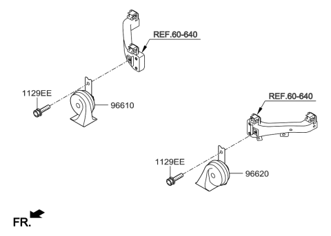 2001 Hyundai Tiburon Horn Assembly-Low Pitch Diagram for 96610-F2500