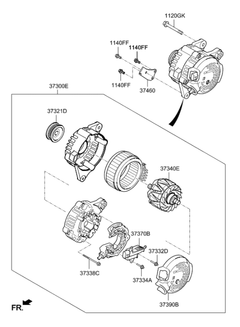 2001 Hyundai Tiburon Alternator Assembly Diagram for 37300-2E721