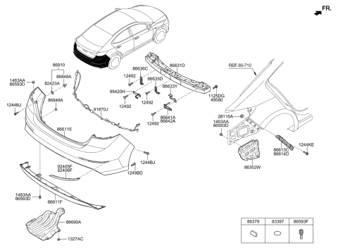 2016 Hyundai Elantra Stay-Rear Bumper RH Diagram for 86642-F3100