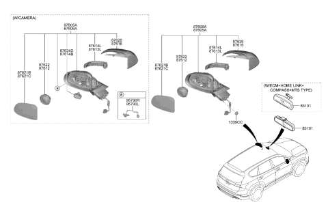 2021 Hyundai Santa Fe Mirror Assembly-Outside RR View,LH Diagram for 87610-S2340