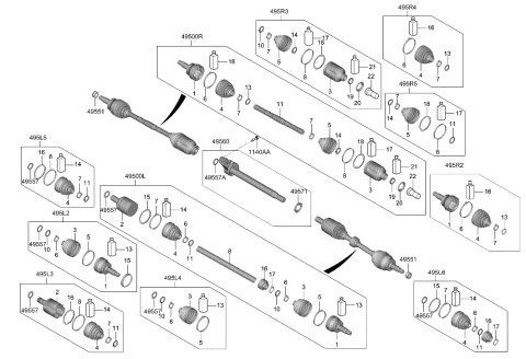 2023 Hyundai Santa Fe Bearing Bracket & Shaft Assembly Diagram for 49560-P2600