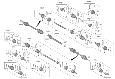 2023 Hyundai Santa Fe Bearing Bracket & Shaft Assembly Diagram for 49560-R5200