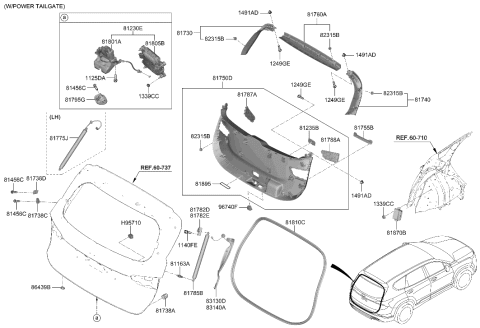 2023 Hyundai Santa Fe Trim Assembly-Tail Gate LWR Diagram for 81710-S2300-NNB