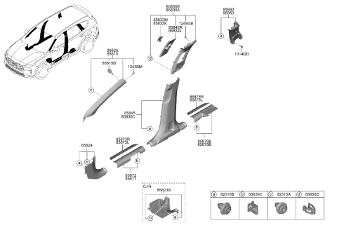 2021 Hyundai Santa Fe TRIM ASSY-CTR PILLAR UPR RH Diagram for 85840-S2000-YYU