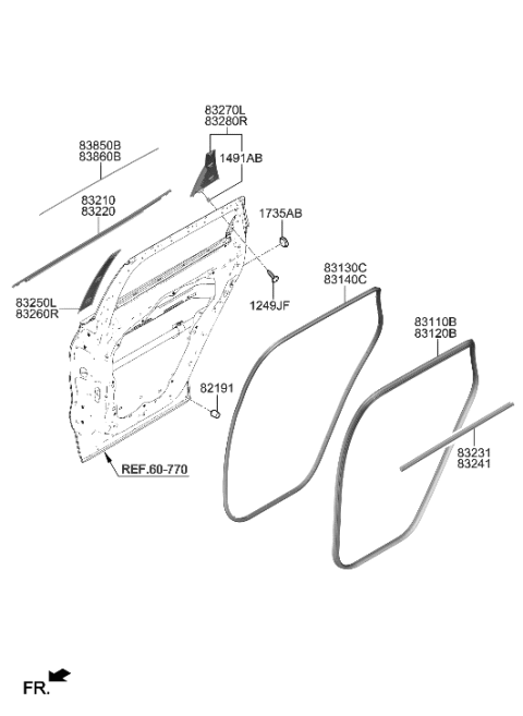 2021 Hyundai Santa Fe MOULDING Assembly-RR Dr Frame,RH Diagram for 83860-S1011