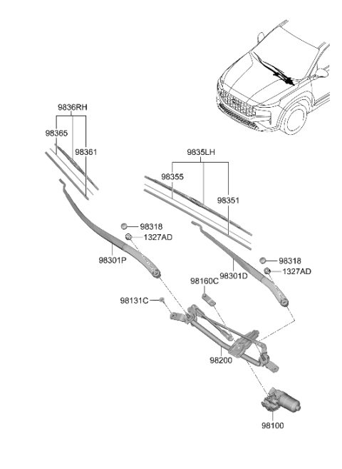 2005 Hyundai Accent Windshield Wiper Arm Assembly(Driver) Diagram for 98311-S2000