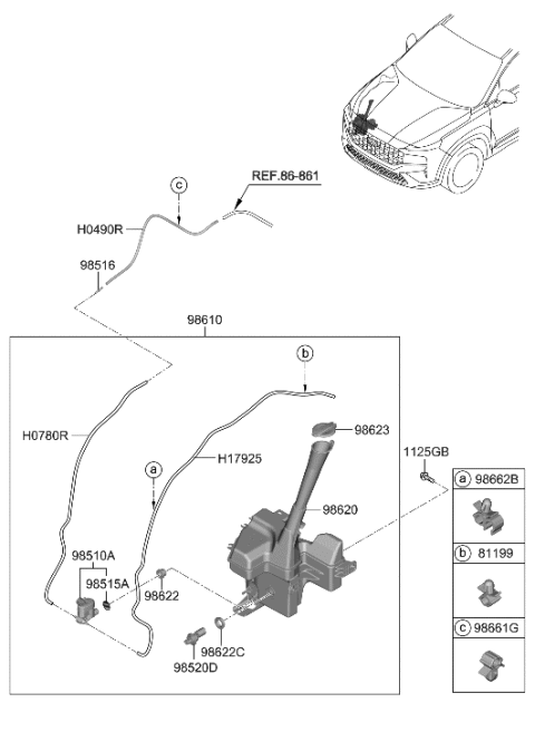 2003 Hyundai XG350 Reservoir Assembly-W/SHLD Washer Diagram for 98611-S2500