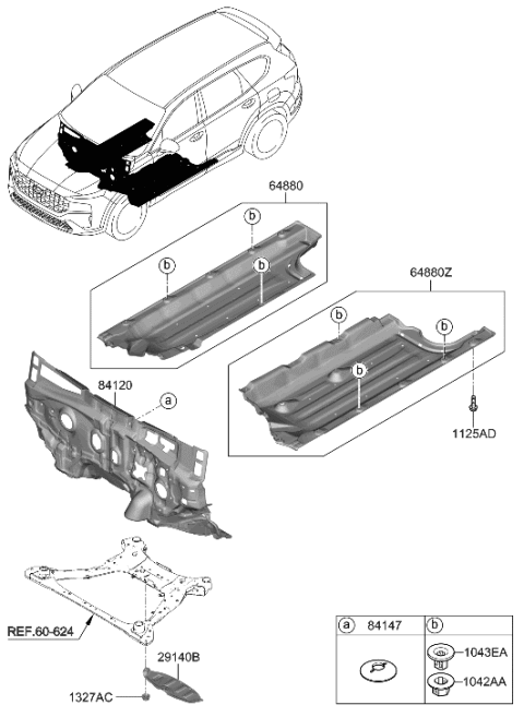 2023 Hyundai Santa Fe Under Cover Assembly,RH Diagram for 84227-S2500