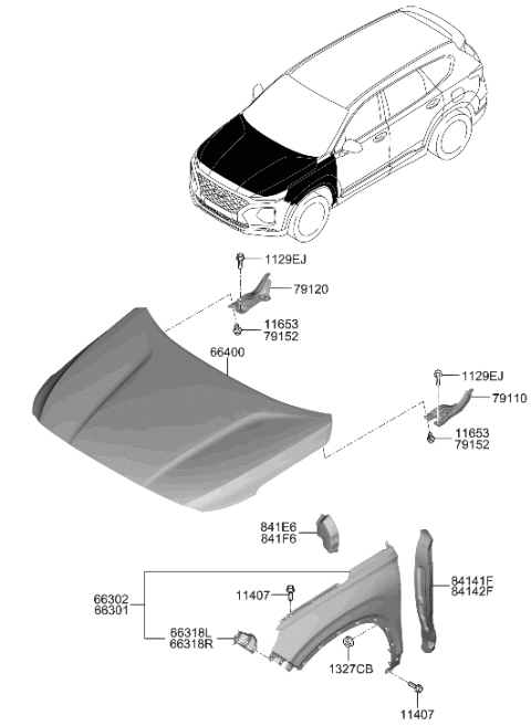 2023 Hyundai Santa Fe Hinge Assembly-Hood,RH Diagram for 66920-S2000