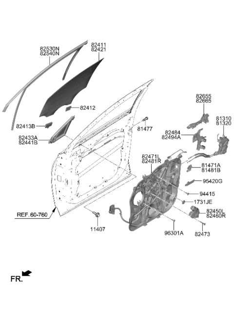 2023 Hyundai Santa Fe Glass-Front Door Window,LH Diagram for 82411-S2000