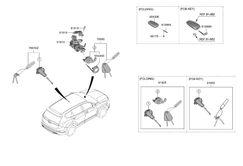 2021 Hyundai Santa Fe Key & Cylinder Set Diagram