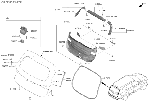 2003 Hyundai XG350 Tail Gate Latch Assembly Diagram for 81800-S2000