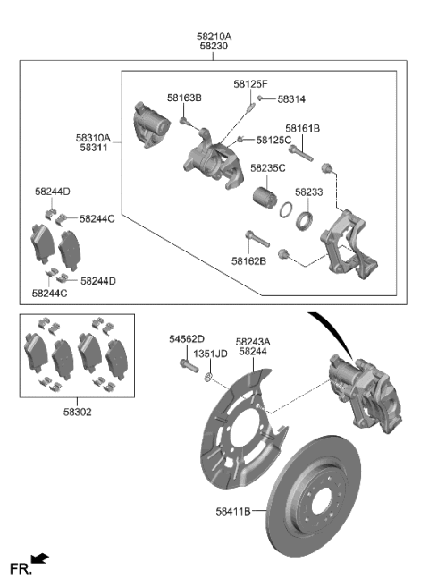 2004 Hyundai XG350 CALIPER Kit-RR Brake,RH Diagram for 58311-P2A30