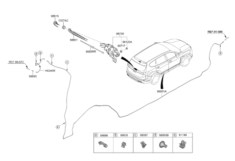 2005 Hyundai Accent Rear Window Wiper Blade Assembly Diagram for 98850-C5100