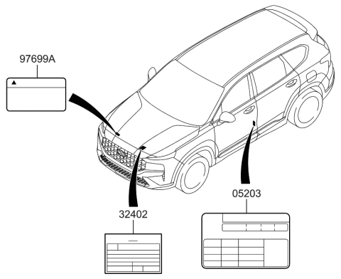 2021 Hyundai Santa Fe Label-Tire Pressure Diagram for 05203-S2600
