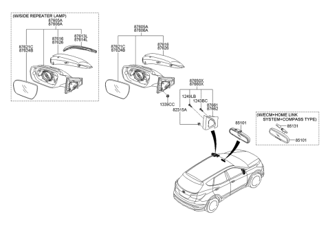 2015 Hyundai Santa Fe Sport Mirror Assembly-Outside Rear View,LH Diagram for 87610-4Z003